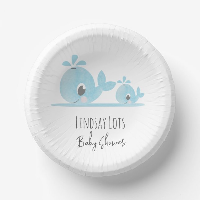Cute Mum Whale Baby Whale Baby Shower   Paper Plate (Front)