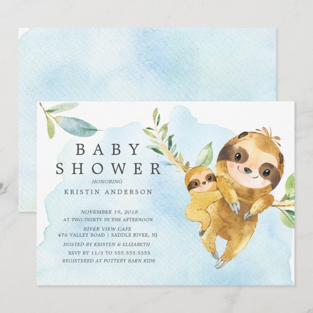 Cute Mum with Baby Sloth Baby Shower Invitation (Front/Back)