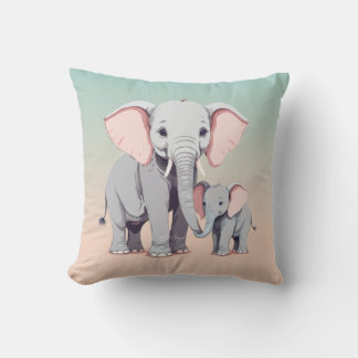 Cute mummy and baby elephant throw pillow