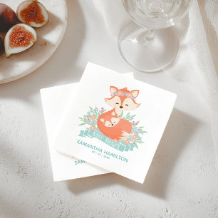 Cute Mummy and Baby Fox Woodland Boy Baby Shower Napkin
