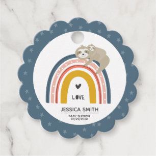 Cute Mummy and Baby Sloth Rainbow Baby Shower Favour Tags