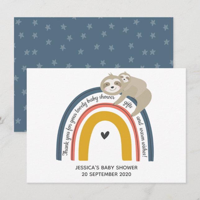 Cute Mummy and Baby Sloth Rainbow Thank You Card (Front/Back)