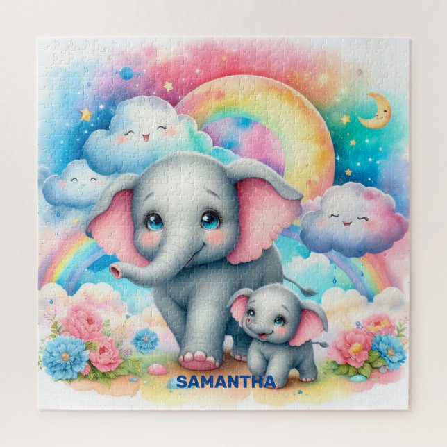 Cute mummy and her baby elephant jigsaw puzzle (Vertical)