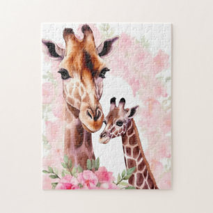 Cute Mummy & Baby giraffe Jigsaw Puzzle