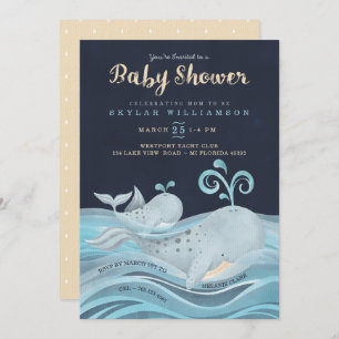 Cute Mummy & Baby Whale Nautical Baby Shower Invitation