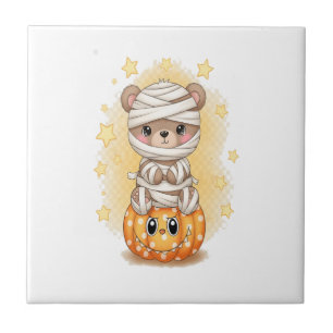 Cute Mummy Bear Halloween Ceramic Tile