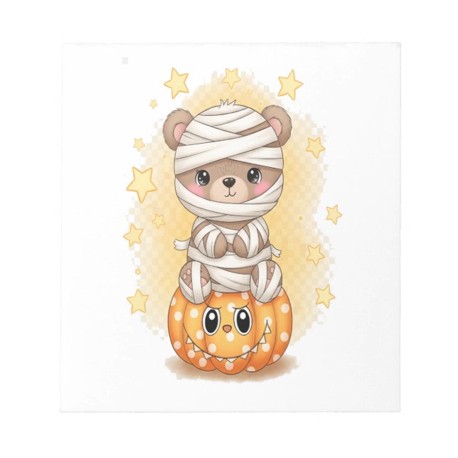 Cute Mummy Bear Halloween Notepad (Front)