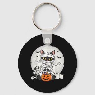 Cute Mummy Black Cat Halloween Costume Funny Trick Key Ring