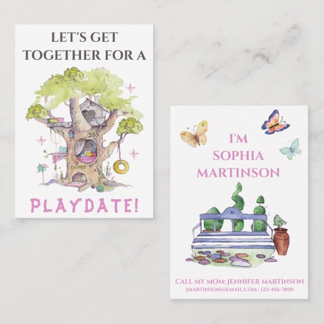 Cute Mummy Calling Card For Girl Daughter Playdate (Front/Back)