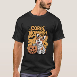 Cute Mummy Corgi and Pumpkin Halloween Ghost Funny T-Shirt