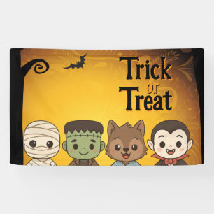 Cute mummy, Frankenstein, Dracula, werewolf    Banner