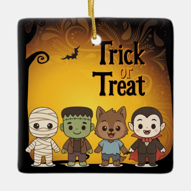 Cute mummy, Frankenstein, Dracula, werewolf    Ceramic Ornament (Front)