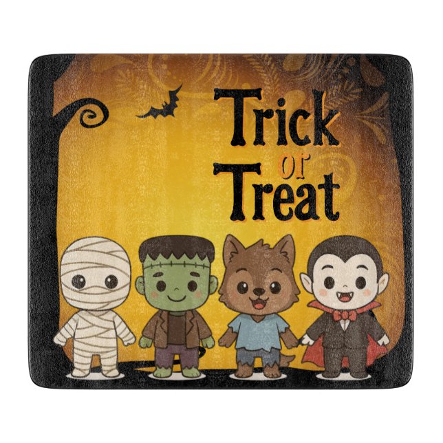 Cute mummy, Frankenstein, Dracula, werewolf    Cutting Board (Front)
