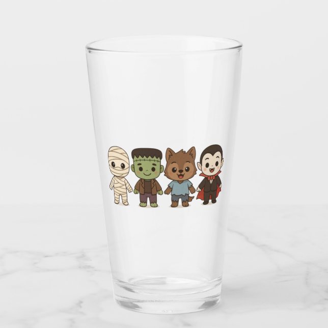 Cute mummy, Frankenstein, Dracula, werewolf    Glass (Front)