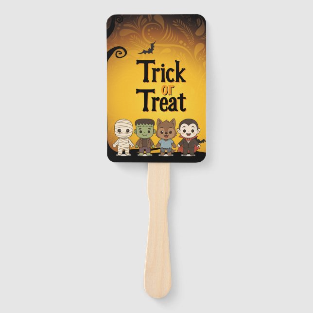 Cute mummy, Frankenstein, Dracula, werewolf    Hand Fan (Front)