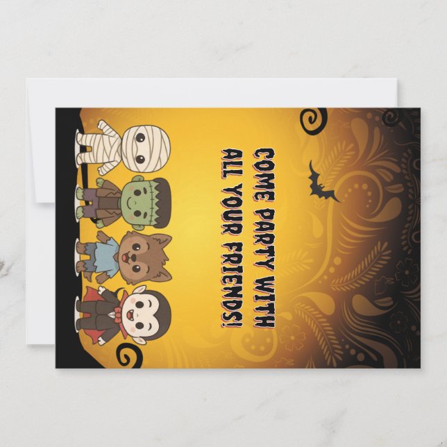 Cute mummy, Frankenstein, Dracula, werewolf    Invitation (Front)
