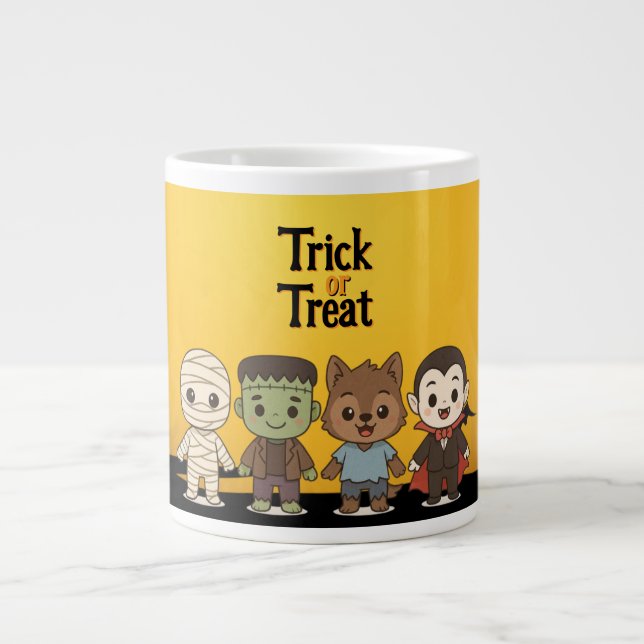 Cute mummy, Frankenstein, Dracula, werewolf    Large Coffee Mug (Front)