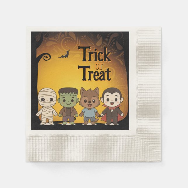 Cute mummy, Frankenstein, Dracula, werewolf    Napkin (Front)