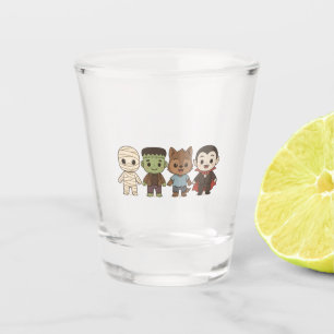Cute mummy, Frankenstein, Dracula, werewolf Shot Glass