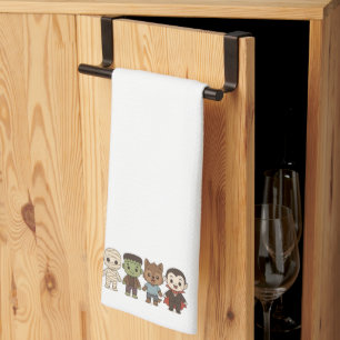Cute mummy, Frankenstein, Dracula, werewolf Tea Towel