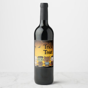 Cute mummy, Frankenstein, Dracula, werewolf Wine Label