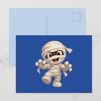 Cute Mummy Halloween Cartoon Illustration Holiday Postcard