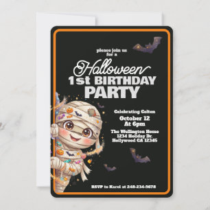 Cute Mummy Halloween First Birthday Party Invitation