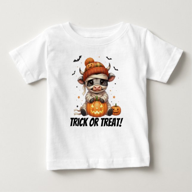 Cute Mummy Highland Cow Kids Halloween T-shirt (Front)