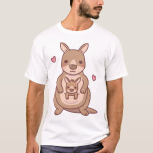 Cute Mummy Kangaroo And Baby Joey In Pouch T-Shirt