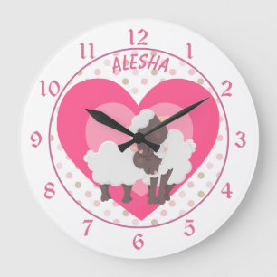 Cute Mummy Loves Me Lamb Nursery Large Clock