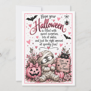 Cute Mummy Pink Halloween Card