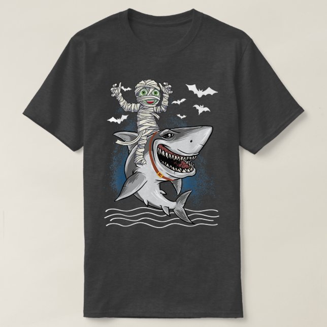 Cute Mummy Riding Shark Happy Halloween Day Boys K T-Shirt (Design Front)