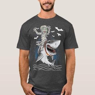 Cute Mummy Riding Shark Happy Halloween Day Boys K T-Shirt