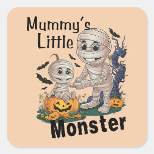 Cute Mummy’s Little Monster Funny Halloween Party Square Sticker