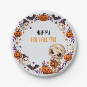 Cute Mummy Spooky Halloween Kids Party  Paper Plate