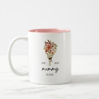 Cute Mummy Susan Est 2024 Floral Rose Mother's Day Two-Tone Coffee Mug