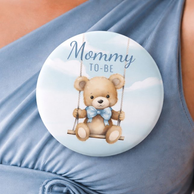 Cute Mummy To Be Teddy Bear Baby Shower Button (Mommy To-Be button worn on dress, featuring a sweet teddy bear baby shower design)