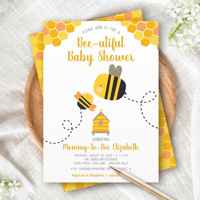 Cute Mummy to Bee Baby Shower Whimsical Kawaii Invitation (Creator Uploaded)