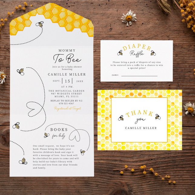 Cute Mummy Too Bee Baby Shower Hand-written  All In One Invitation (Creator Uploaded)