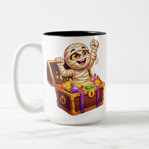 Cute Mummy Treasure Chest Halloween Trick or Treat Two-Tone Coffee Mug