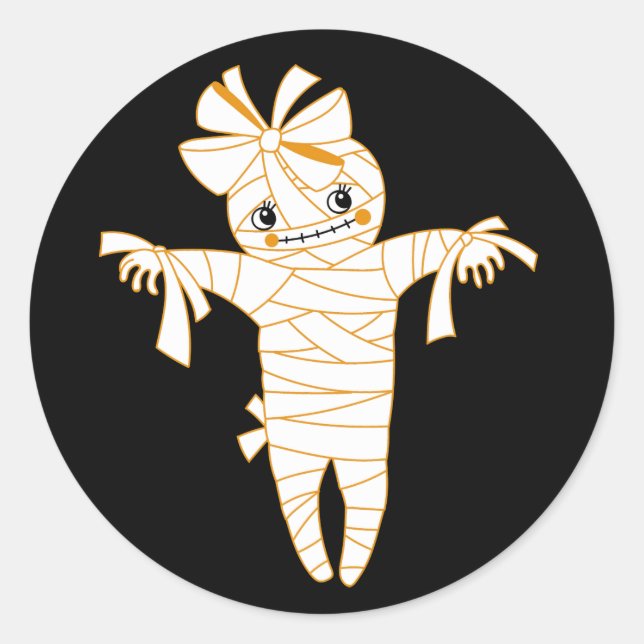 cute mummy voodoo doll halloween trick or treat classic round sticker (Front)