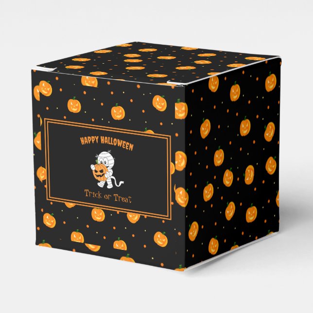 Cute Mummy with Jack-o'-Lantern Pattern Halloween Favour Box (Front Side)