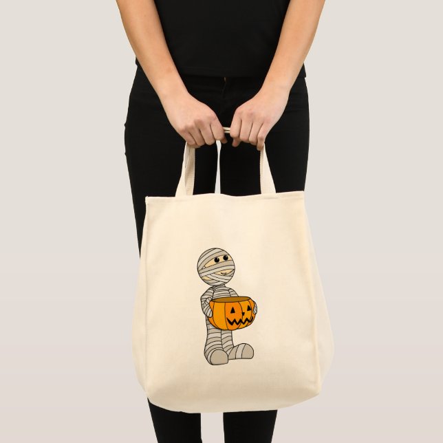 Cute Mummy with Jack-o-Lantern Tote Bag (Front (Product))