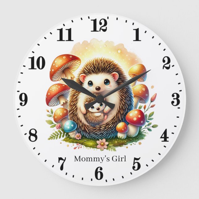 Cute Mummy's girl hedgehog add name Large Clock (Front)