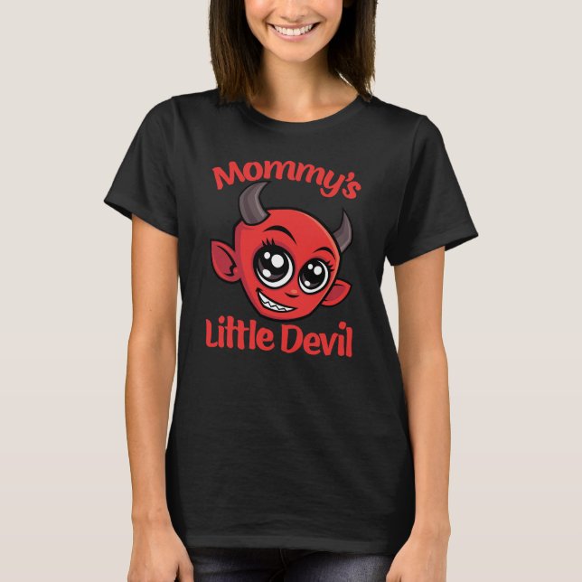 Cute Mummy's Little Devil Cartoon Design T-Shirt (Front)