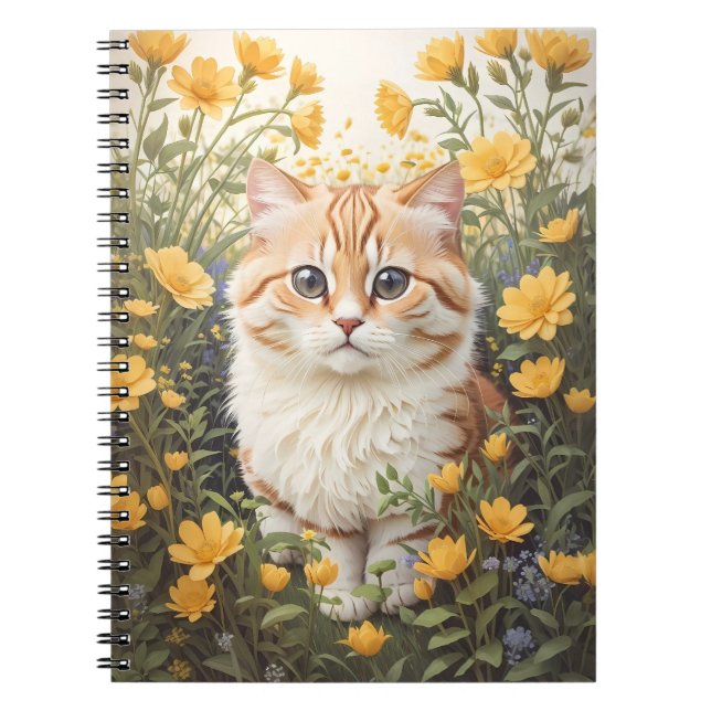 Cute Munchkin Cat And Buttercup Flowers Notebook (Front)