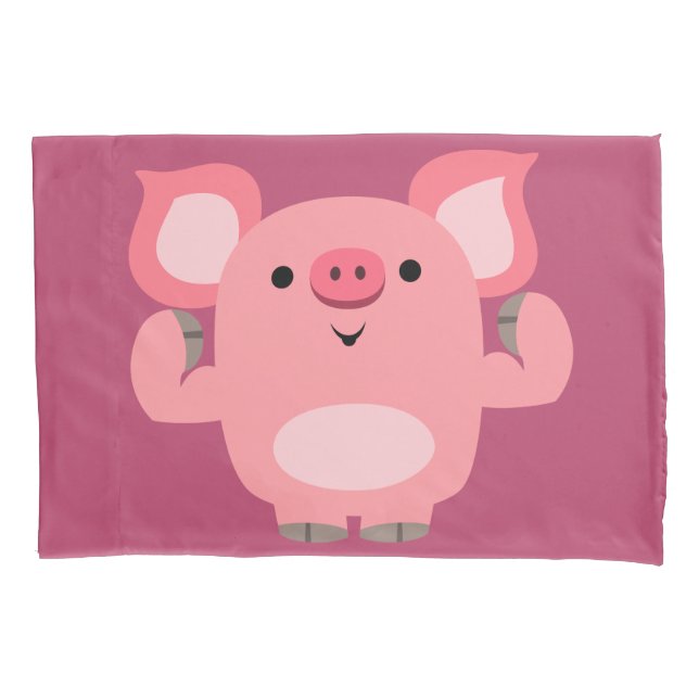 Cute Muscled Cartoon Pig Pillowcase (Front)