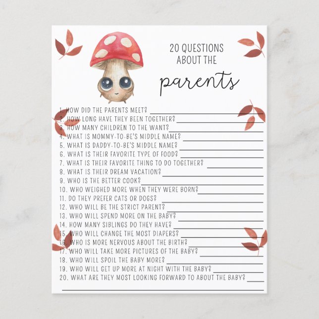 Cute mushroom - 20 Questions about the Parents (Front)