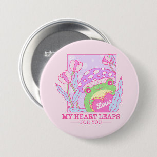 Cute Mushroom and Frog - My Heart Leaps For You 7.5 Cm Round Badge