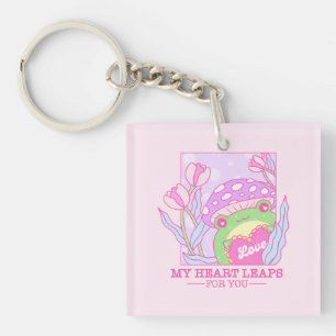 Cute Mushroom and Frog - My Heart Leaps For You Key Ring